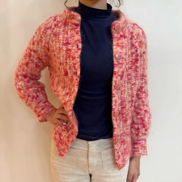 Sezane Emile cardigan multicolored pink orange alpaca wool blend sweater - Picture 14 of 14